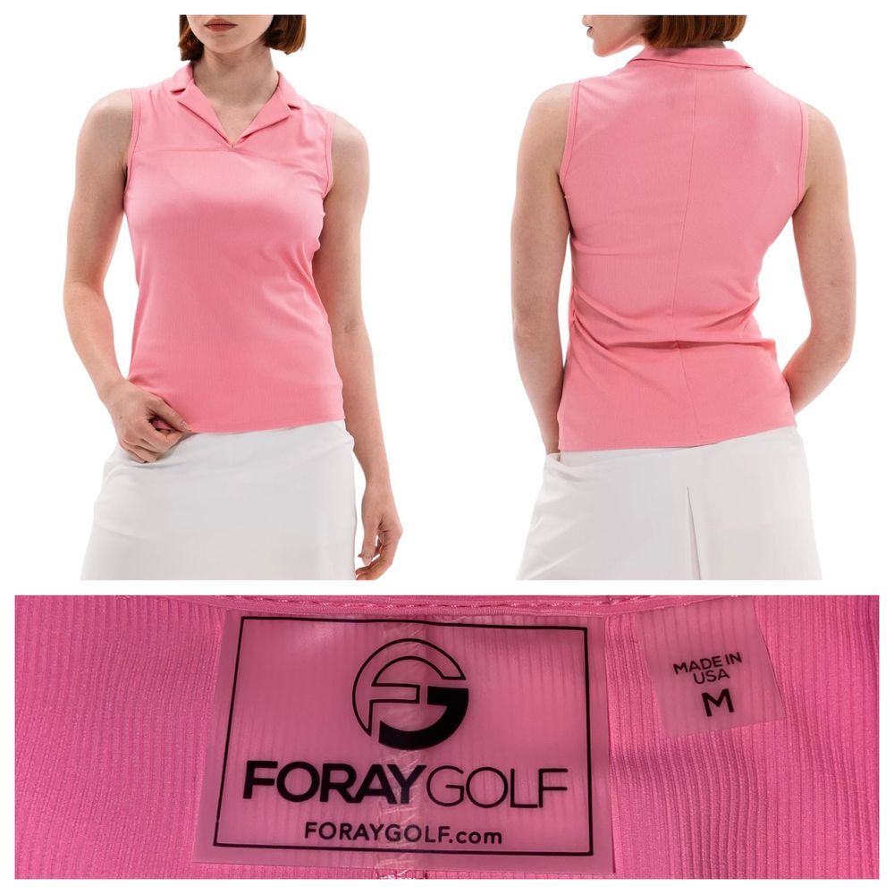 Foray Golf NWT Notched Collar Sleeveless Rib Polo‎ Pink Athletic Golf Top Size M